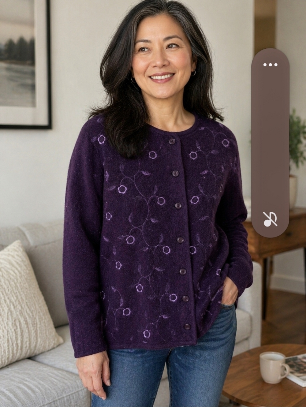Melaine Lyne Purple/ Plum Button Up Women's Cardigan Sweater Pockets Lg /XL